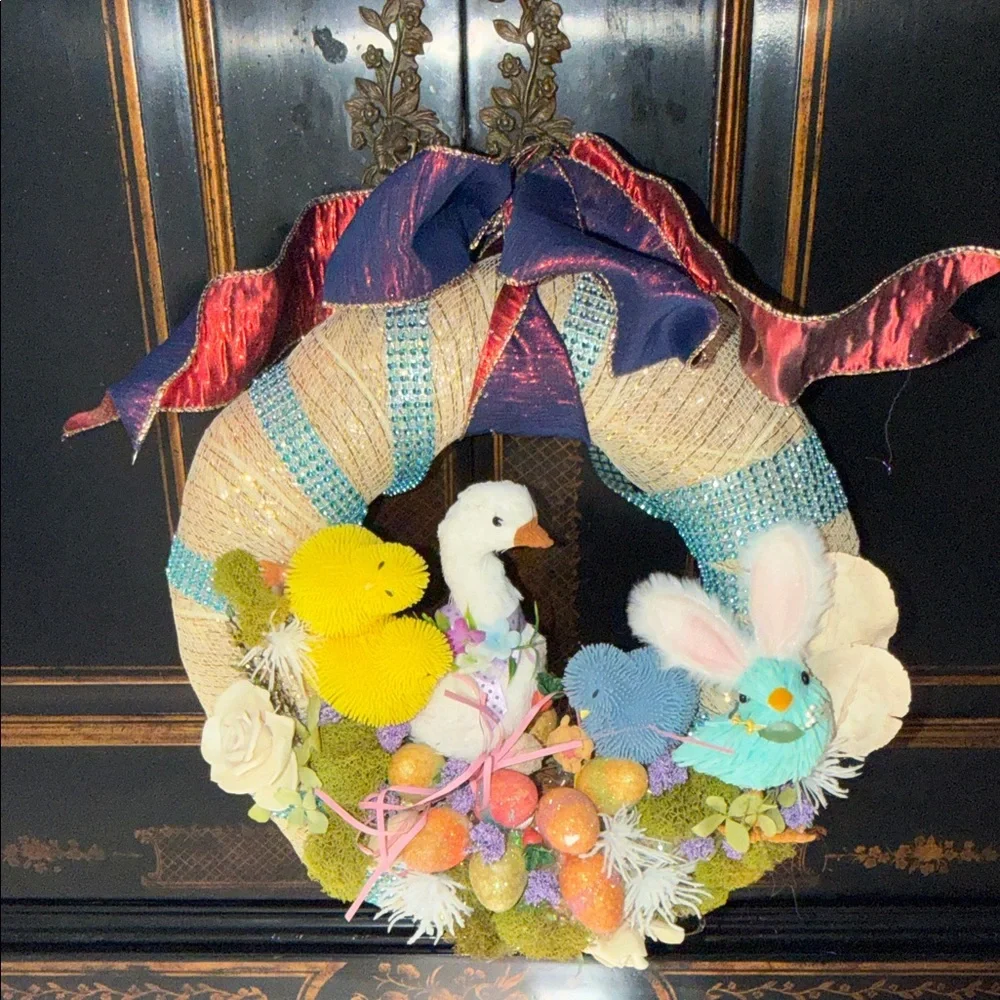 Colorful Easter Wreath with Plush Accents